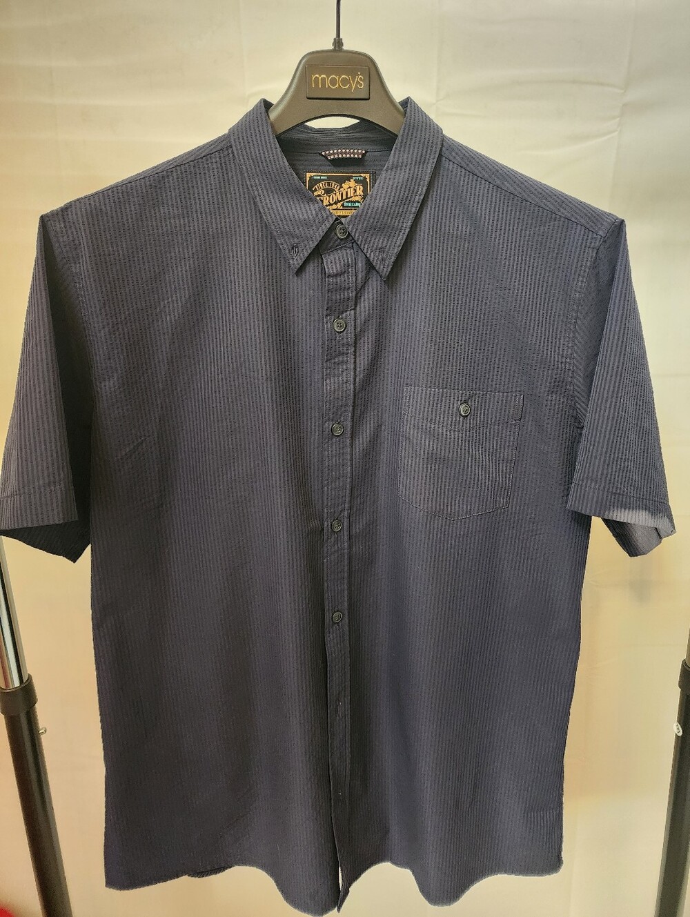 Weatherproof Vintage Men’s Navy Textured Stripe Short Sleeve Button-Up Shirt - S